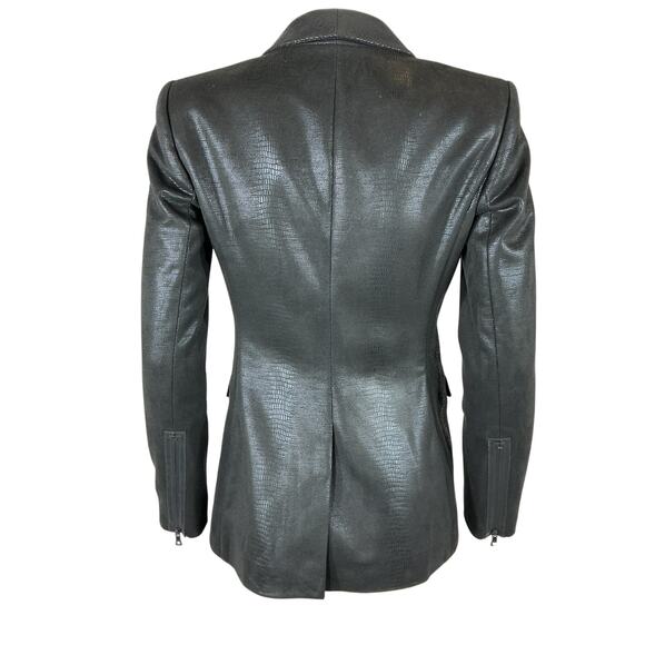 Alice + Olivia 'Macey' Black Polyurethane Vegan Leather Blazer Size 0 - Picture 3 of 4